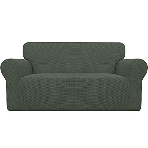 Image of Easy-Going Stretch Oversized Loveseat Slipcover 1-Piece Sofa Cover Furniture Protector Couch Soft with Elastic Bottom for Kids Polyester Spandex Jacquard Fabric Small Checks Olive Green
