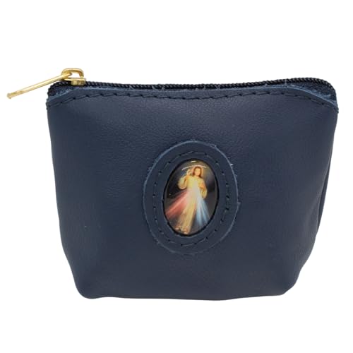 Navy Blue Religious Rosary Pouch | Small Case with Zipper Closure | Saint Carlo Acutis or Divine Mercy | Catholic Case for Rosaries and Medals (Navy Divine Mercy)
