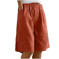 Short en Lin Et Coton Femme Été Chic Shorts Bermuda pour Femmes Bouton,Short Décontracté Femme pour Vacances Plage avec Poches,Jogging Pantalon Court Longueur Genou De Sport en Lin