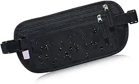 Pochete Doleira Discreta Antifurto para Viagem, Cinto Porta Dinheiro Ajustável, 3 Bolsos com Zíper Oculto, Preta, Tecido premium com bolso secreto.