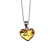  Collar de cadena de plata de ley 925 de 18 pulgadas con colgante de corazón de ámbar