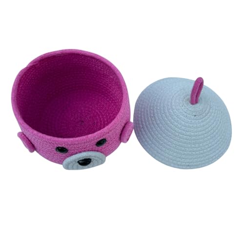 Image of Multi-Purpose Cute Jute Basket with Lid Storage Baskets for Bathroom Living Room & Kitchen Organiser Box Vanity Box First aid Box (Pack of 1) 25x20cm (pink)