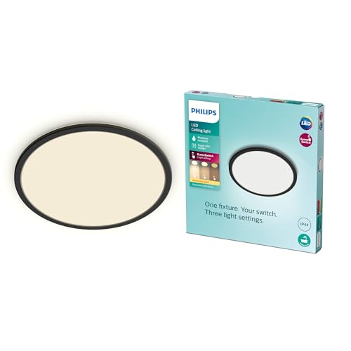 Philips - Plafón Philips Superslim, lámpara LED de techo funcional, color negro, luz blanca cálida regulable, 27K - 15W