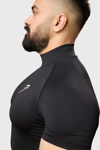 Image of Men Half Sleeves Slim Fit Compression High Neck Sports and Gym Tshirt