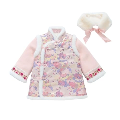 Tenue d'hiver 2 pièces petite fille avec robe de nouvel an imprimé pivoine et écharpe