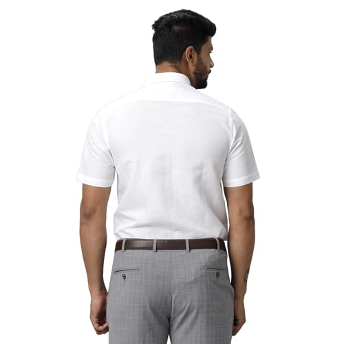 Image of RAMRAJ COTTON Men White Solid Half Sleeve Cotton Shirt
