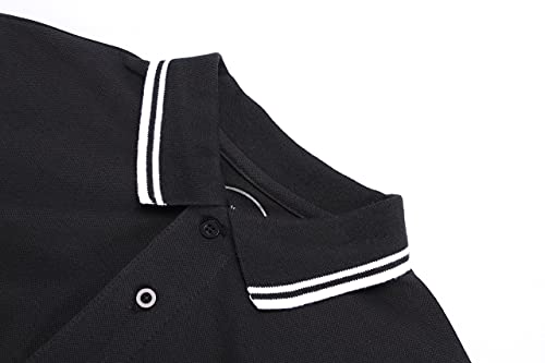 Polo casual de algodón para hombre, manga corta, con rayas sólidas, clásico pique y ajuste relajado miniatura 4
