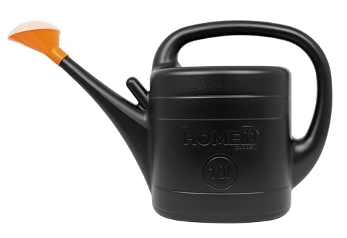 HOME IT® Gießkanne für Garten und Büro, 10 Liter mit Brausekopf, Schwarz/Orange, 100% Recycelbarer Kunststoff