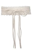 eVogues Plus size Faux Leather Obi Waistband Sash Belt Lace Detail Off White - One Size Plus