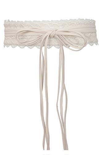 Evogues Plus Size Faux Leather Obi Waistband Sash Belt Lace Detail Off White - One Size Plus #TOP11