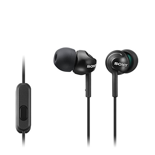 Sony MDR-EX110AP – Auriculares in-ear (con micrófono, control remoto integrado), Color negro, Alámbrico