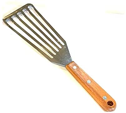 Image of Fish Spatula Turner, Smooth Solid Wood Handle Fish Turner, Stainless Steel Slotted Spatula (Pack of 1)
