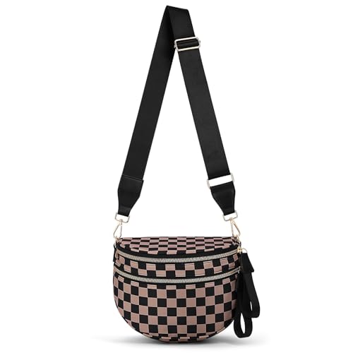 Image of Lushandy Bum Bag Checkered Crossbody Bag Mom Everyday Purse | Roomy Space, Wipe Clean, Wide Strap