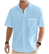 Comdecevis Men's Linen Shirts Short Sleeve Casual Button Down Shirt for Men Beach Summer Wedding ...