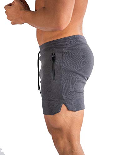 Ouber Men's Fitted Gym Shorts Weightlifting Squatting Workout Jogging Short with Zipper Pocket