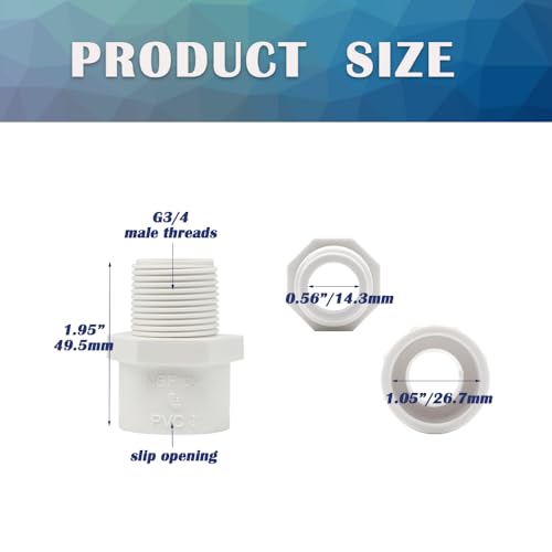 HayEastdor 9PCS 3/4 Inch Male Thread White PVC Fittings 2-Way PVC Pipe Coupling Adapter Connectors with 3/4\" Male Thread Schedule 40 HE054-3/4 - Thumbnail 2