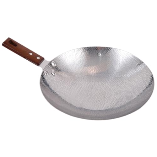 HOUDERCO 創意単木柄ステンレス製中華鍋 握りやすい木製ハンドル付き多用途炒め鍋 キッチン 屋外調理対応 海鮮小龍蝦用乾鍋 辣香鍋調理器具