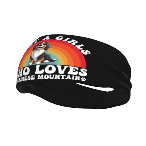 Just A Girls Who Loves Bernese Mountain Dog Adjustable Sports Headband Moisture Wicking Sweatband for Running Workout