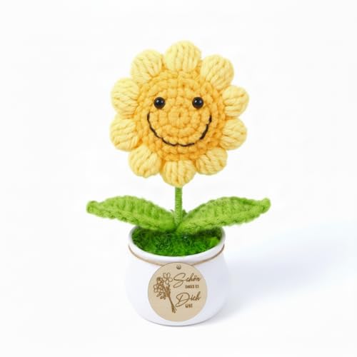kiimiipa Danke Geschenk Positive Gestrickte Sonnenblume,Dankeschön Geschenke für Kollegen Lehrer Freunde Frauen Männer,Erzieherin Geschenk Glücksbringer Geschenk Deutsch (Schön DASS Es Dich Gibt)