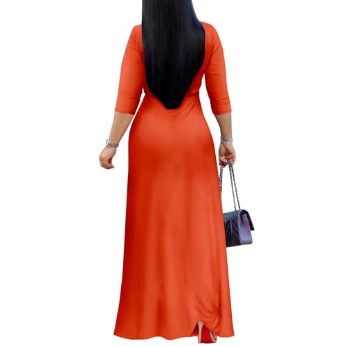 Image of Mrskoala Women Plus Size Long Maxi Wrap Dresses Summer Sundress V-Neck 3 /4 Sleeve