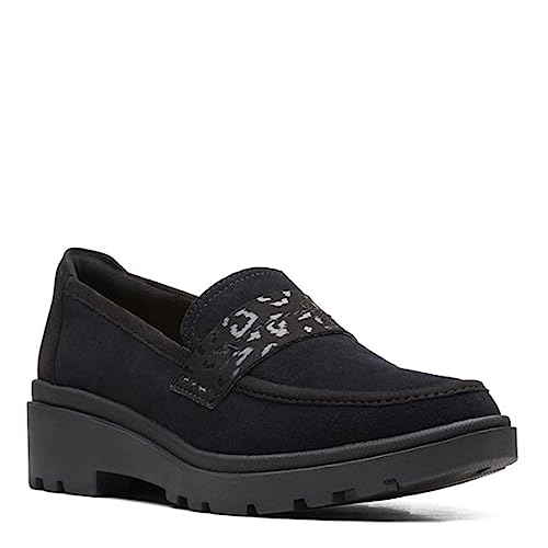 Clarks Women's Calla Ease Loafer Flat, Black Suede, 9 Wide