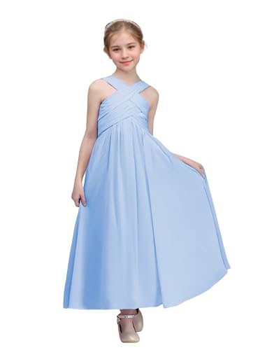 MCieloLuna Halter Chiffon Junior Girls Bridesmaids Dresses Pleated Boho Flowing Flower Girl Formal Party Maxi Dress