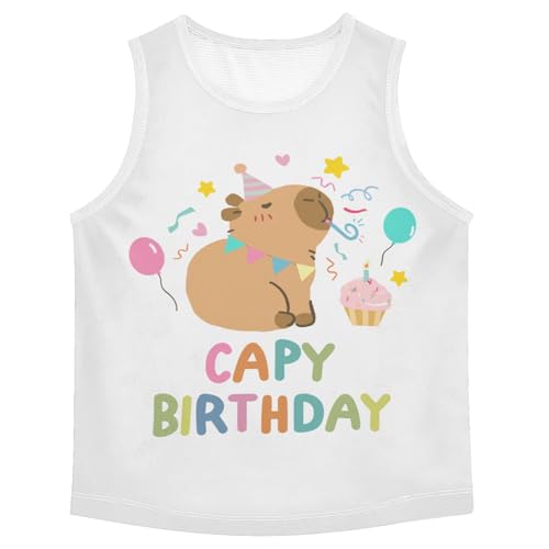 Birthday Party Cute Capybara White Boys Tank Top Sleeveless Quick Dry Athletic T-Shirts 3-10T