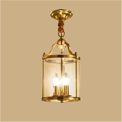 Lampe suspendue classique avec lanterne dorée à 3 lumières