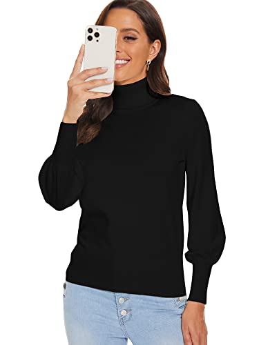 Image of Spicy Sandia Women's Turtleneck Sweaters Pullover Knit Tops | Lantern Sleeve, Basic, 2026 Fall Winter Trendy