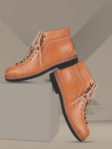 Image of Ezok 4001 Men's Leather Lace-Up Boots | Comfortable Ankle Boots | Lightweight Anti-Slip Casual Boots for Everyday Wear
