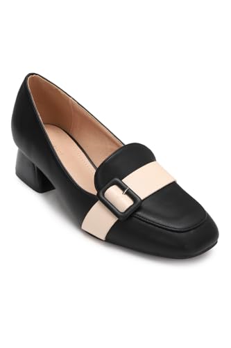 Image of Allen Solly Women Black & Peach-Coloured Solid Block Pumps