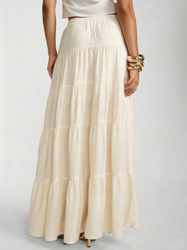 Image of Women's Boho Maxi Skirt Ruffle Flowy Low Rise A Line Beach Long Skirts | Flared Ruffle, Elastic Waist, Summer Vacation Skirts