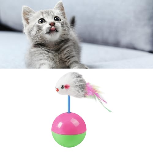 Mbeysaq Brinquedo de brincar de gato imparável – bola de pelúcia com penas para entretenimento inter
