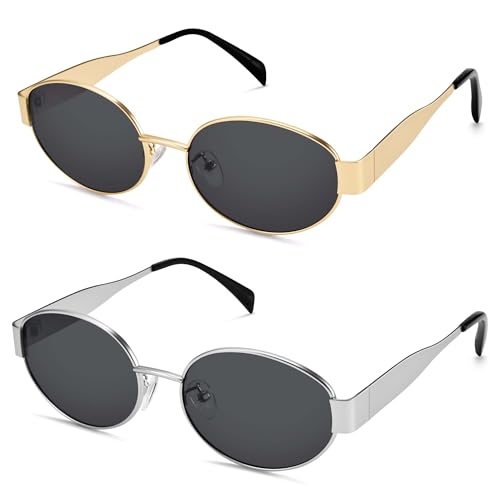 DIMENSIP Retro Oval Sunglasses for Women, Trendy Chic Gold Frame Shades by DIMENSIP - Used condition - US$13.80