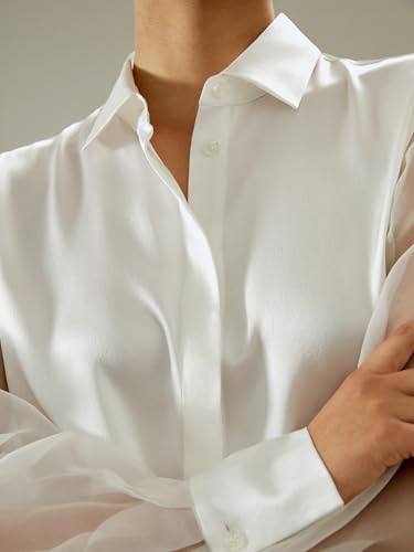 LilySilk Womens Pure Silk Shirt Ladies Silk Blouse with Crisp Sheer Sleeves and Smooth Finish Main Body3