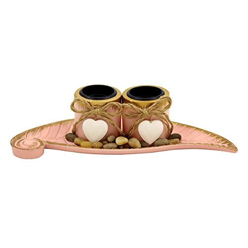 Soyizom Romantic Candlescape Set With Heart Design For Dining Table Decor Centerpiece, Wooden Votive Tea Light Candle Holders With Rocks And Tray For Rustic French Style Wedding Valentine's Day Decor #TOP1