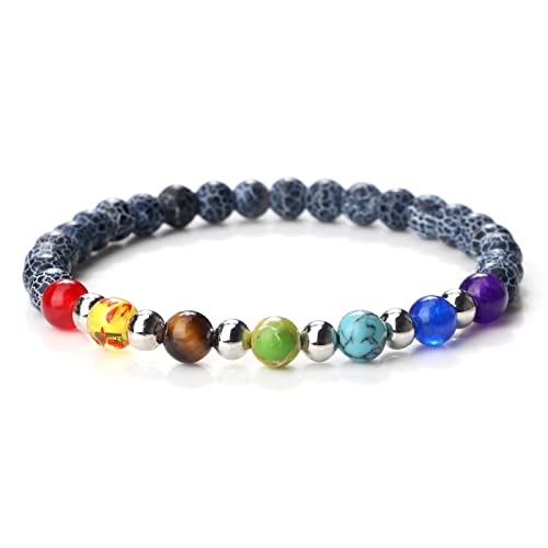 Energy Bead 7 czakr bransoletki Reiki męskie naturalne tygrysie oko kamień lawa kamień kamień onyks joga elastyczne bransoletki kobiety równowaga nadgarstek biżuteria, czarna pogoda 2,19 cm