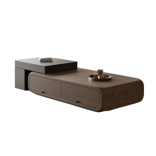 Mesa de centro de nogal, diseño minimalista ampliable moderno con bordes redondeados suaves, almacenamiento multifuncional para sala de estar, mesa central pequeña ideal para zonas de cóctel
