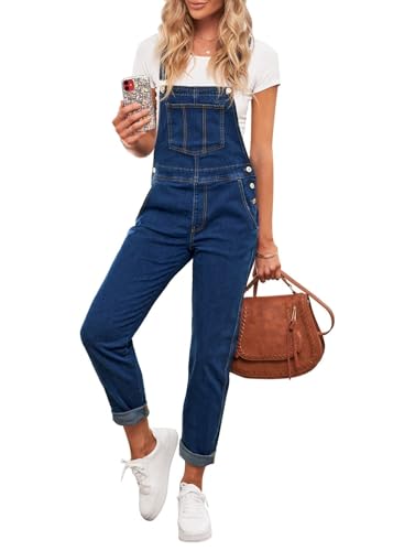 Vetinee Women\'s Nightfall Blue Classic Adjustable Straps Pockets Boyfriend Denim Bib Overalls Jeans Pants Large - Thumbnail 4
