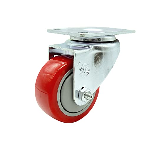 Polyurethane Swivel Top Plate Swivel Caster with 3.5 Inch Red Wheel - 300 lbs. Capacity Per Caster - Service Caster Brand