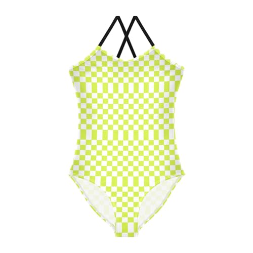 Image of Black and White Chess Girls One Piece Swimsuits Board Marble Tile Sport Halter Swimwear Beach Bathing Suit 3T