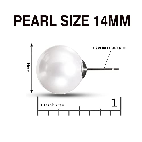 Big Pearl Earrings - Extra Oversized Classic Faux Round Large Simulated Pearl Studs for Women,Hypoallergenic to Sensitive Ears2