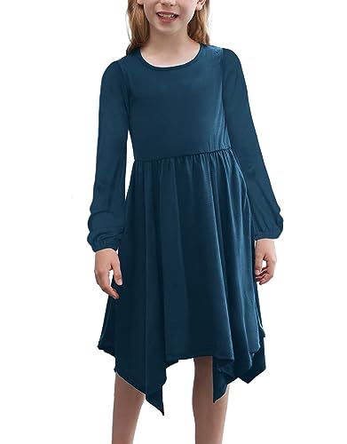 KYMIDY Girls High Low Midi Dress Long Sleeve Boho Swing Casual Dresses with Pockets for Kids 6-12 Years3