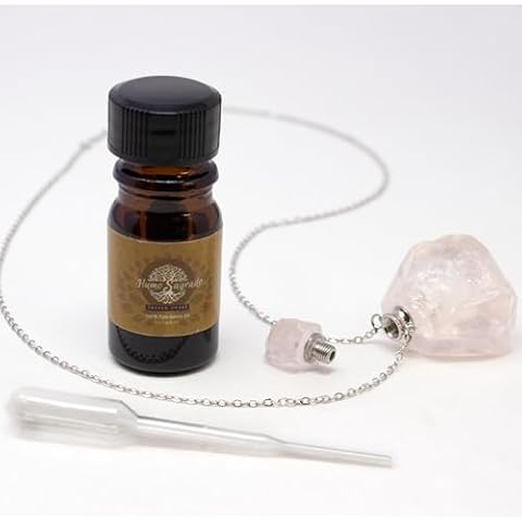 GemGlow Rustic Rose Quartz Crystal Diffuser Pendant Necklace For Perfume Or Essential Oil Includes 5ml 100% Pure Palo Santo Oil for Clearing Negative Energy 19-Inch Stainless Steel Chain (Rose Quartz) Cover