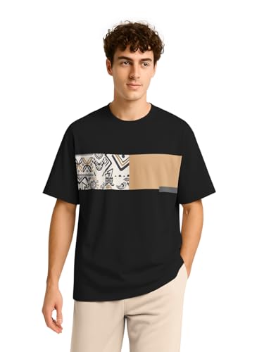 Image of BULLMER Trendy Half Sleeve Oversized Cotton Blend Crew Neck Tshirt for Men