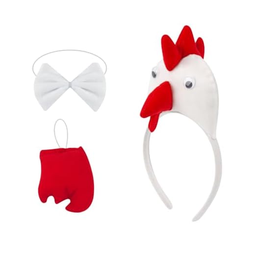 HIXNUG HOYOEY - Juego de disfraz de pollo de 3 piezas, diadema de gallo, corbatín, cola, disfraz de Pascua, recuerdos de fiesta para adultos y niños