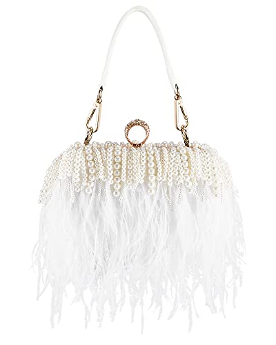 Image of Tessco for you Ostrich Feather Purse for Women | Sewn with Natural Ostrich Feather,Exquisite for Small Items, Fit for All Kinds of Grand Parties, A Ideal Gift for Partners