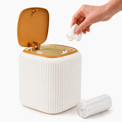 Mini poubelle avec couvercle, mini corbeille à papier pour cuisine, chambre, bureau, avec 30 sacs poubelle, blanc