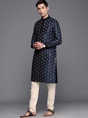 Image of Manyavar Men's Self Design Printed Kurta Set (2pcs)