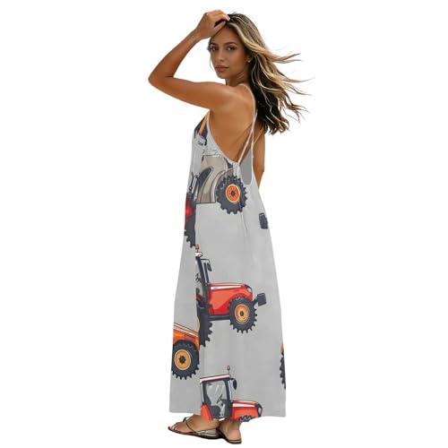 Robe d'été dos ouvert à bretelles motif dessin animé gris pour femme